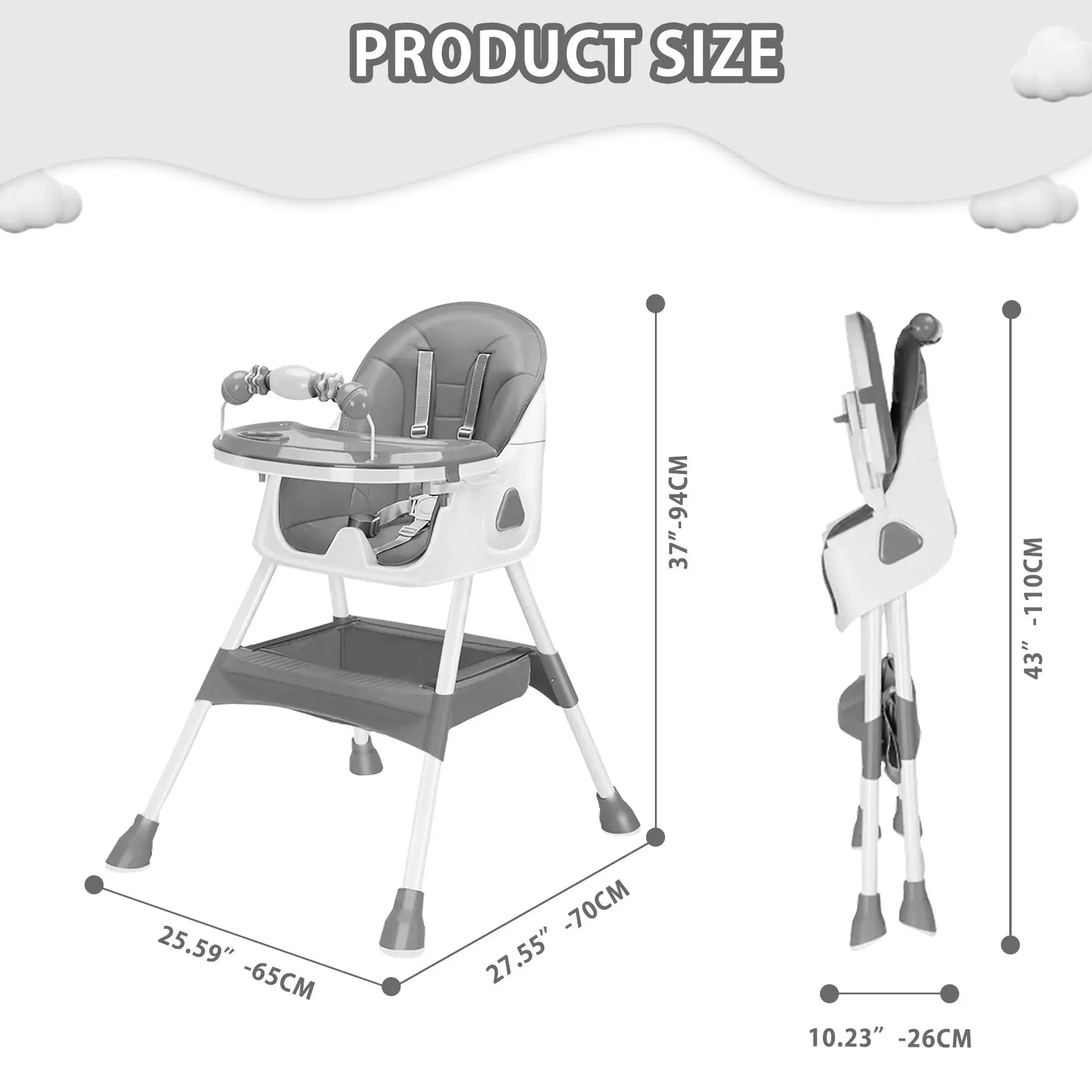 UBRAVOO Foldable Baby High Chair 6 Months Plus, with Large Antislip Pad & ToyRack, Easy to Clean Feeding , E500 Nova Trendz