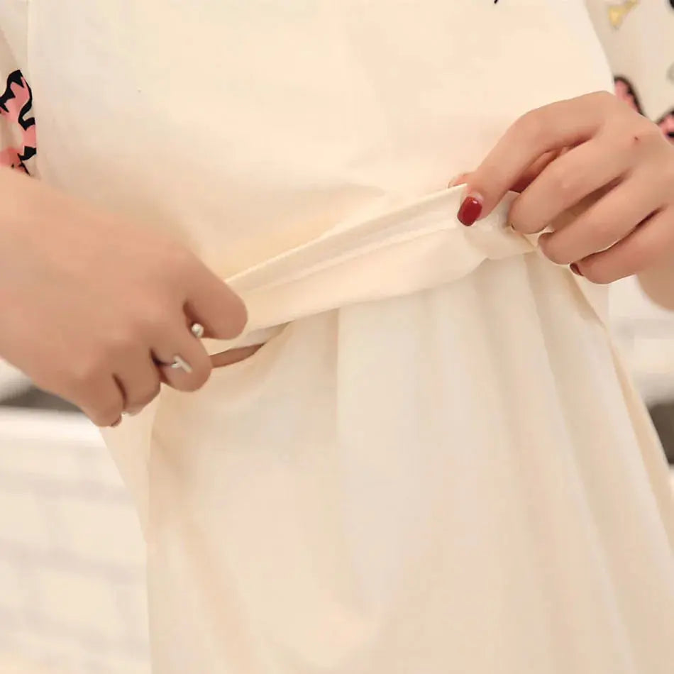 Maternity Clothings Nursing Dresses Breastfeeding Sleepwear Pattern Printing Cheerful and Lively Girl Feeling for Pregnant Women Nova Trendz