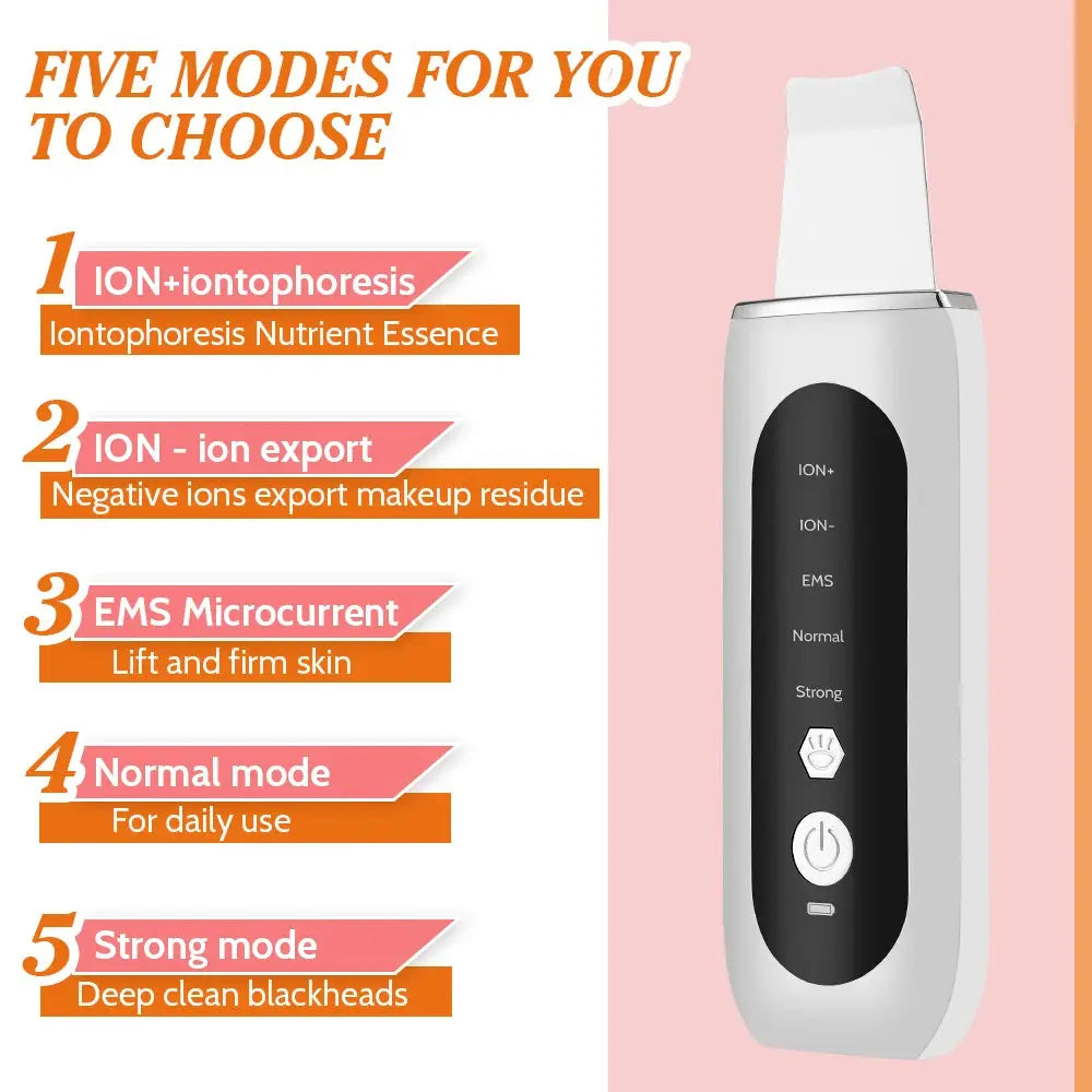 Skin Scrubber Ultrasonic Facial Machine for Home Use Spatula for Blackhead Remover Shovel Peeling Pore Cleaner Face Lift Massage - Nova Trendz
