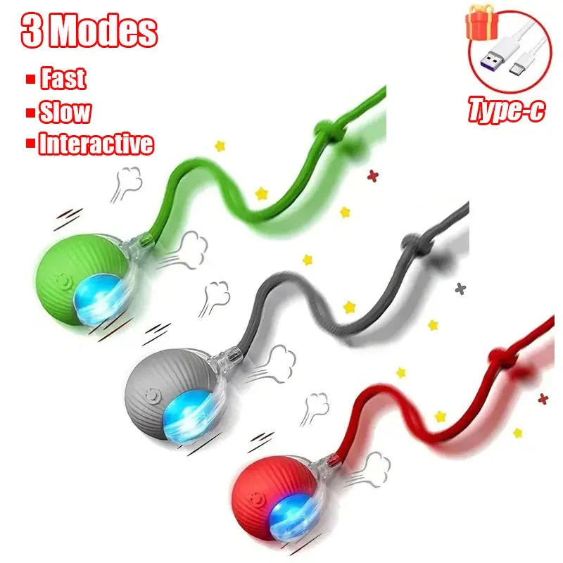 New Cat Interactive Ball Toy Automatic Rolling Ball Faux Tail Rechargeable Smart Pet Electric Toy Dog Cat Training Imitate Mouse - Nova Trendz