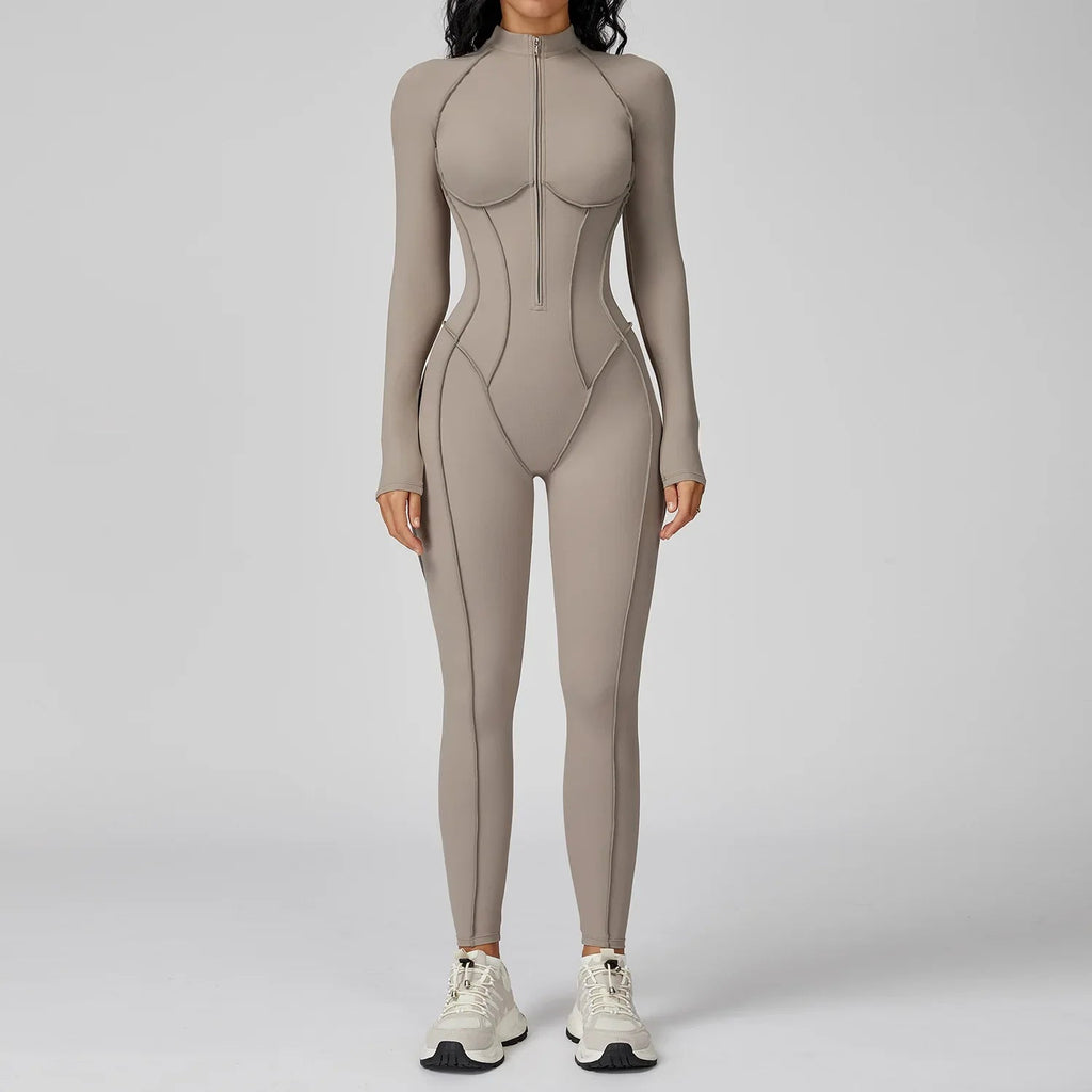 Yoga Bodysuit Long Sleeved Women's Tracksuits Gym Zipper Jumpsuits Sports Workout High-intensity Fitness One-piece Tights Suit Nova Trendz