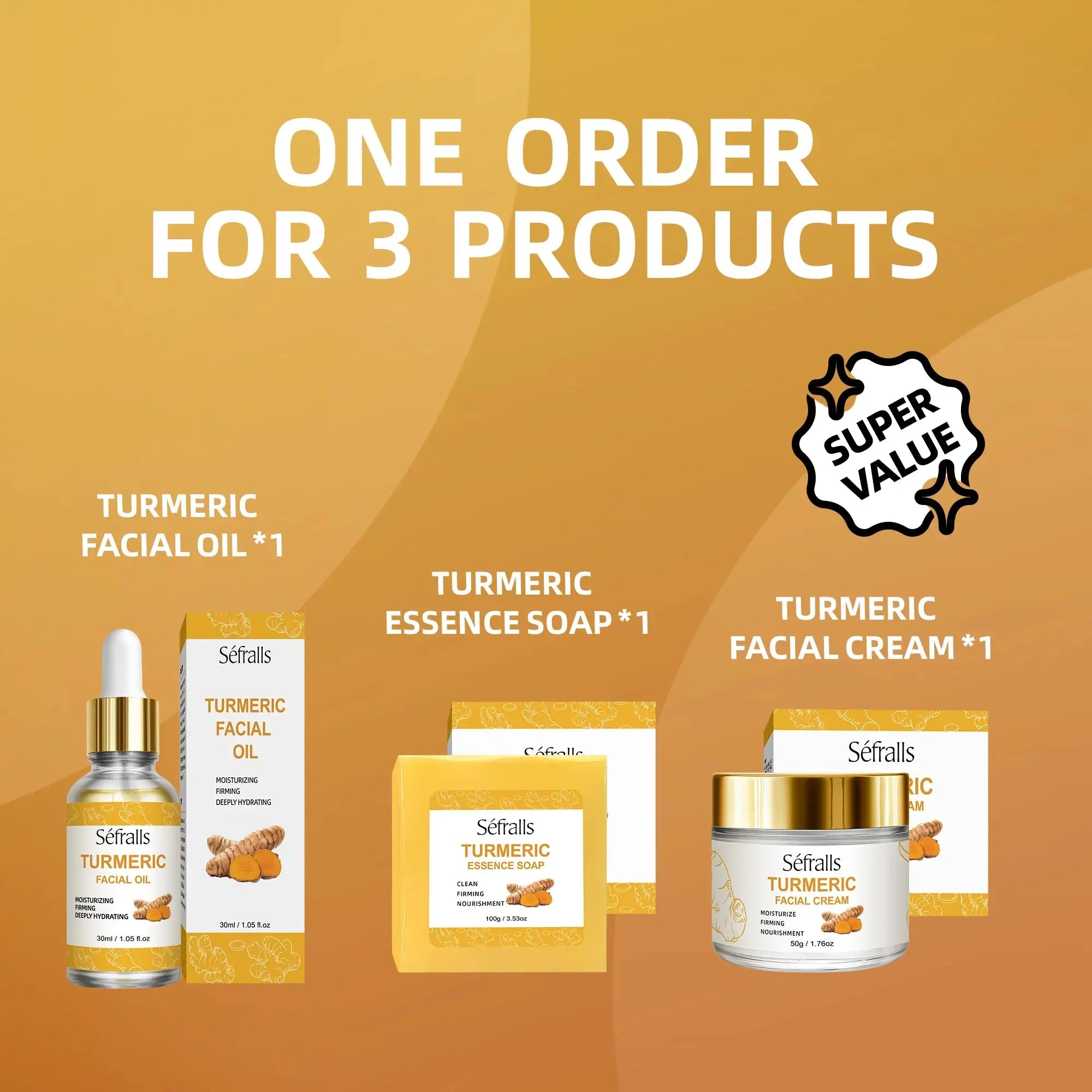 Séfralls Turmeric Skincare Set for All Skin TypesFirming moisturising deep cleansing anti-wrinkle nourishing blemish reduction Nova Trendz