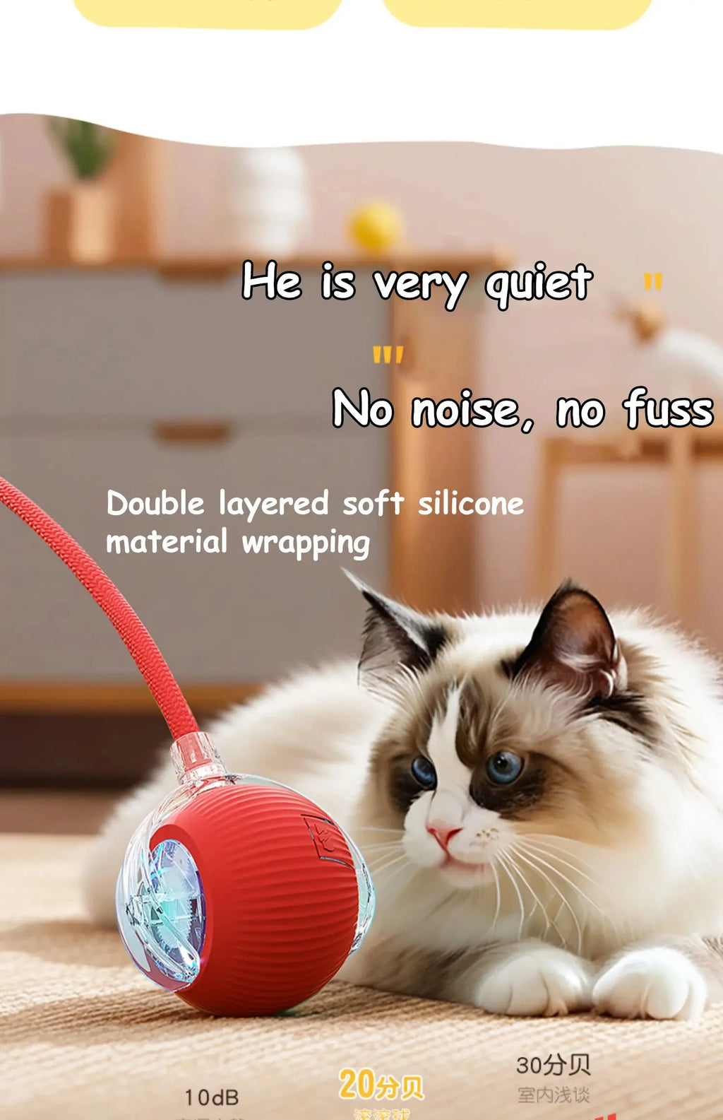 New Cat Interactive Ball Toy Automatic Rolling Ball Faux Tail Rechargeable Smart Pet Electric Toy Dog Cat Training Imitate Mouse - Nova Trendz