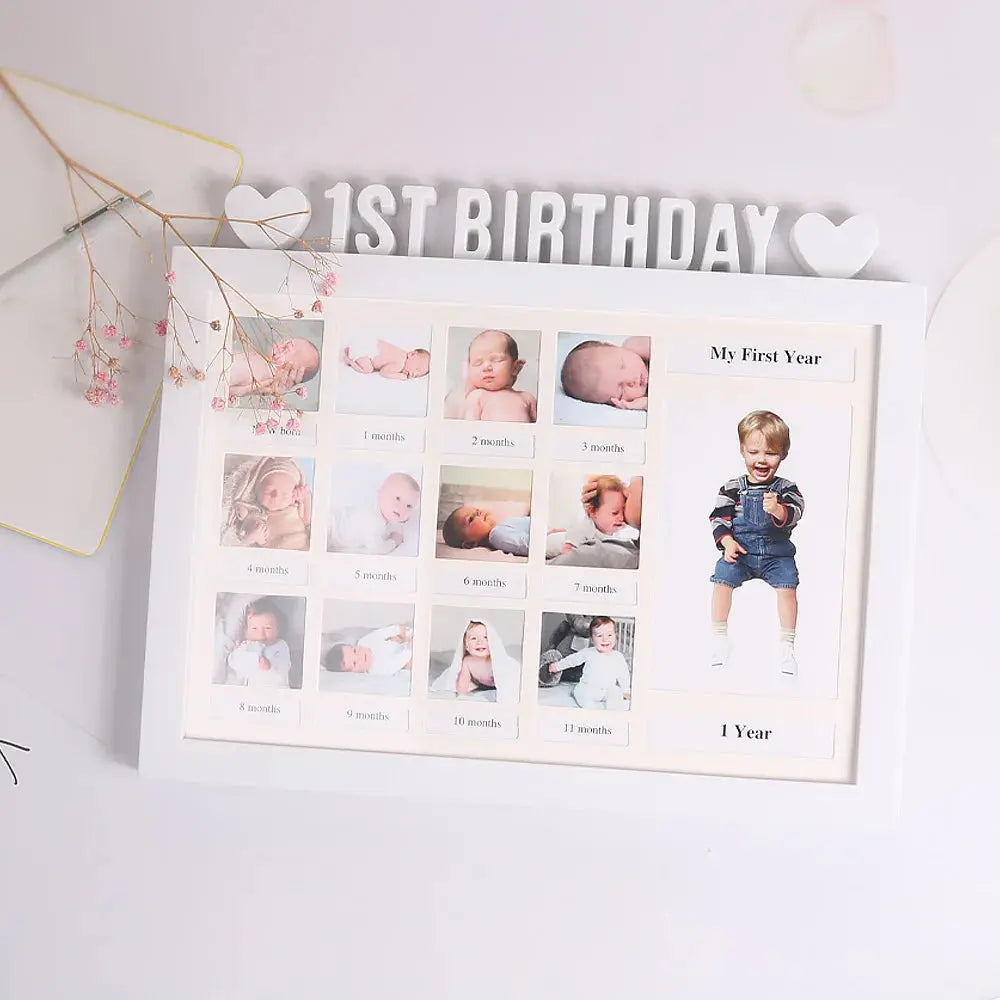 Ylsteed Baby 1ST BIRTHDAY Photo Frame Newborn 12 Month Growth Record Heart Shaped Photo Frame Infant Keepsakes Picture Album Nova Trendz