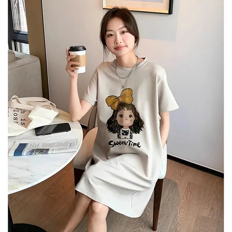 Maternity Summer Dress New Maternity Dress Fashionable Casual Sweet Age Reduction Loose Large Size Small T-Shirt Skirt Nova Trendz