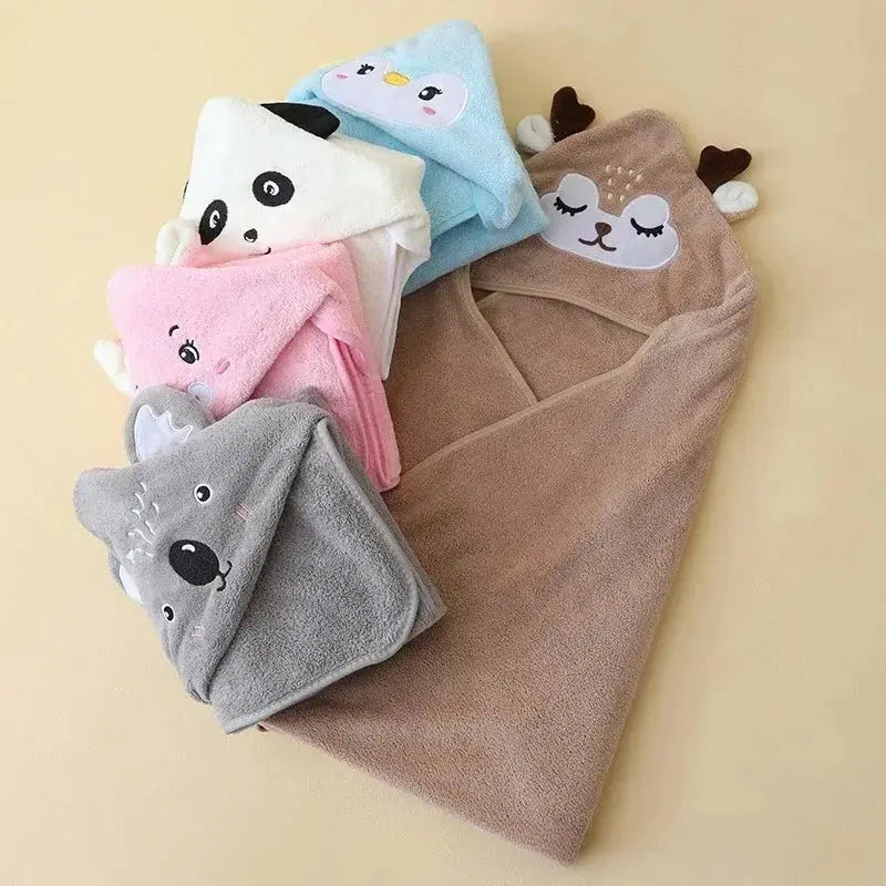 Hooded Coral Velvet Baby Bath Towel Cartoon Baby Elephant Wrap Blanket Super Absorbent Warm Bathrobe Newborn Baby Bath Towel Nova Trendz