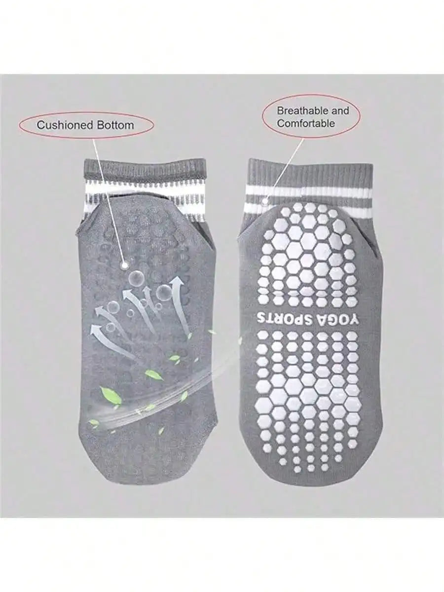 1 Pairs Women's Grip Socks, Non-Slip Pilates Yoga Socks Double Stripe Non-Slip Socks Exercise, Ballet, Sport Socks, Mid-Tube Nova Trendz
