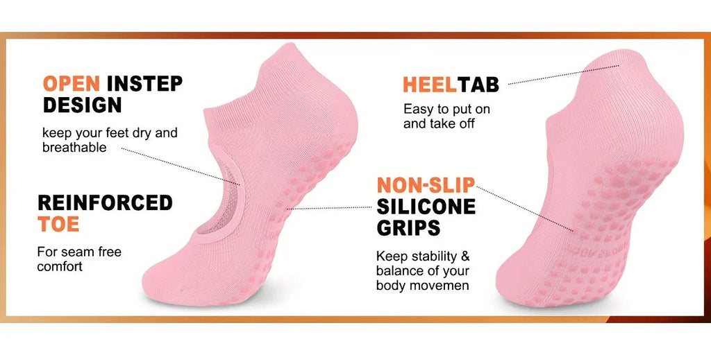 2 Pairs Non-Slip Pilates Socks for Women, Grippy Open-Top Yoga Socks, Breathable Barre Dance Athletic Socks Nova Trendz