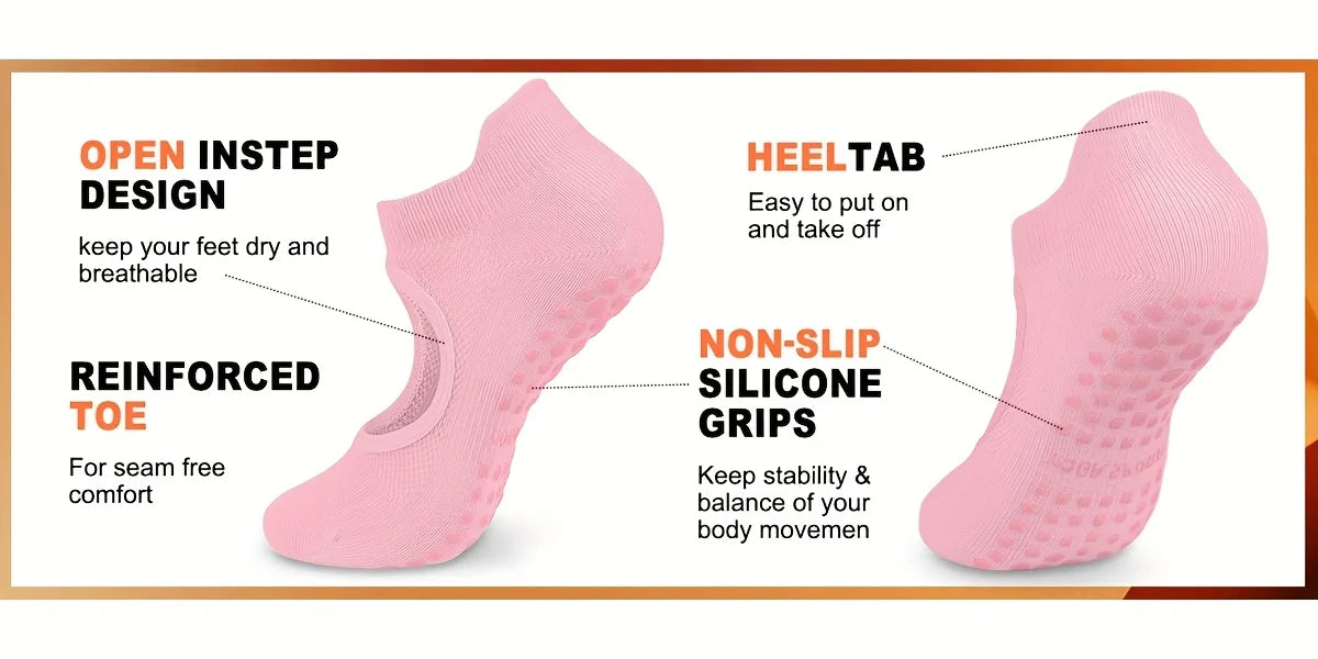 2 Pairs Non-Slip Pilates Socks for Women, Grippy Open-Top Yoga Socks, Breathable Barre Dance Athletic Socks Nova Trendz