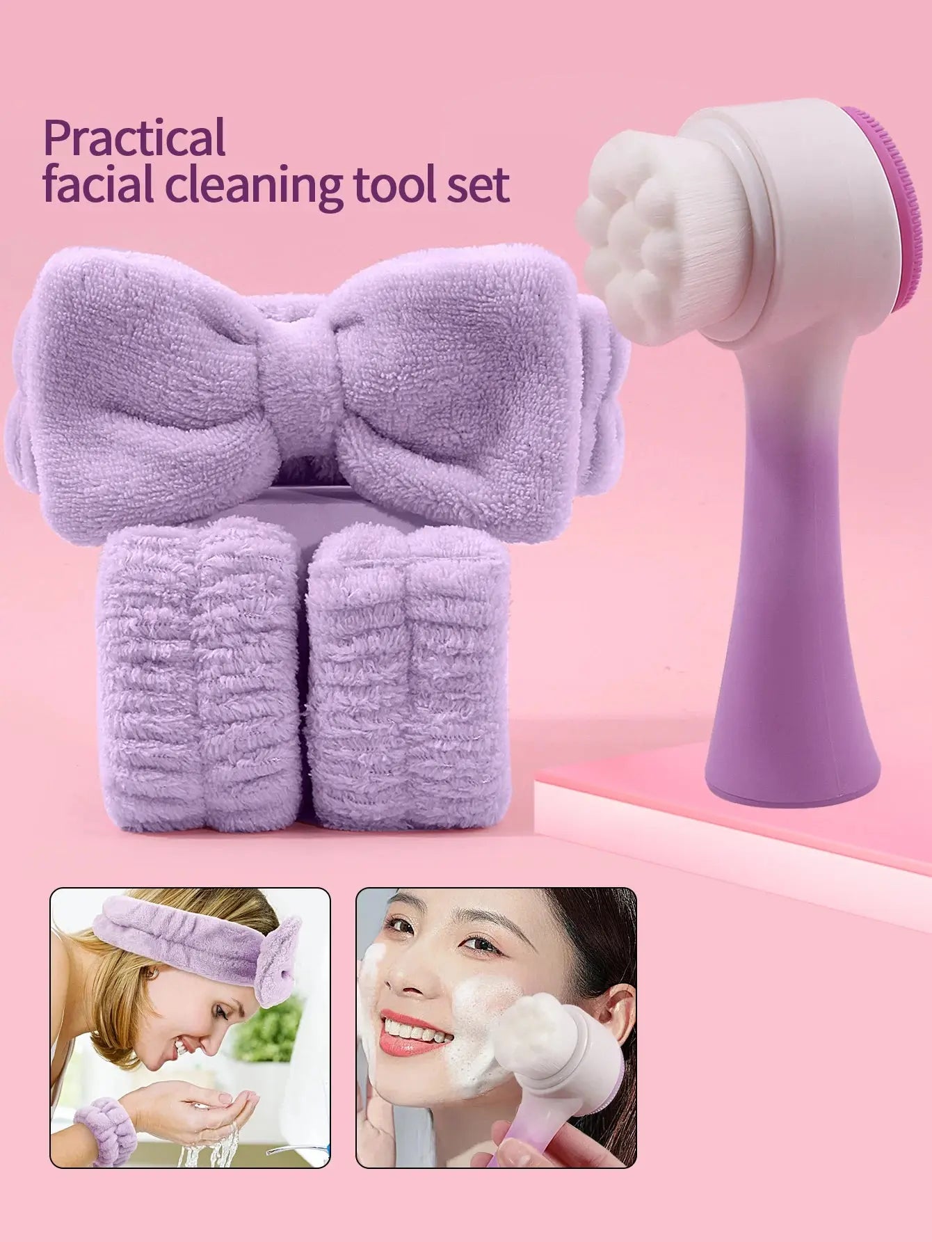 Silicone Facial Cleansing Brush Massage care Face brush&Spa Headband and Wristband Set Skin Care Headband Nova Trendz