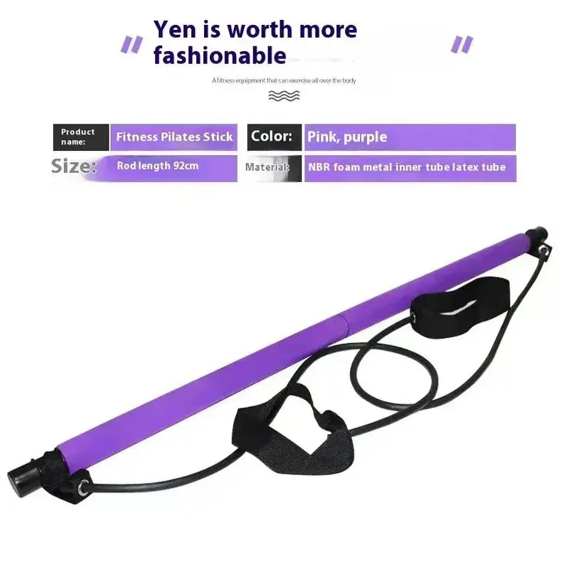 Pilates stick multi functional fitness stick Yoga Pilates gym equipment elasticity exercise training hip pulling rope workout Nova Trendz