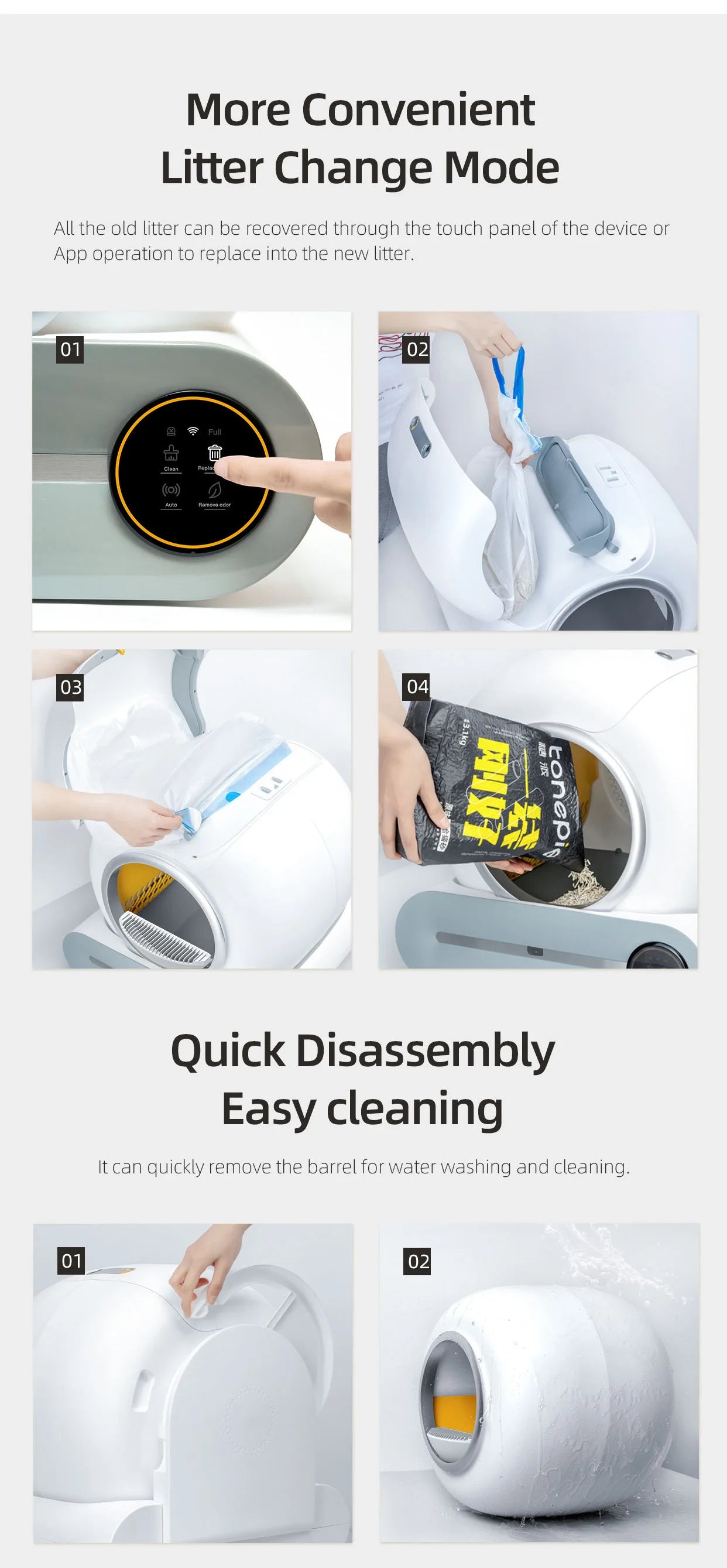 Intelligent self-cleaning cat litter box, automatic cleaning cat toilet, APP controlled Lonic deodorizer, cat litter tray