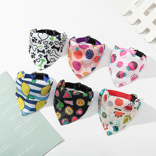 Adjustable Pet Puppy Cat Scarf Bandana Collar Neck Scarf For Small Dogs Kitten Saliva Towel PU Collar with Triangular Bandage