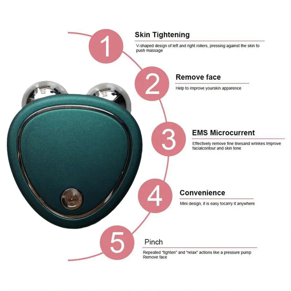 Green EMS Face Lift Massager Machine Roller Microcurrent Facial Device Beauty Instrument Rejuvenation Tighten Skin Face Tool