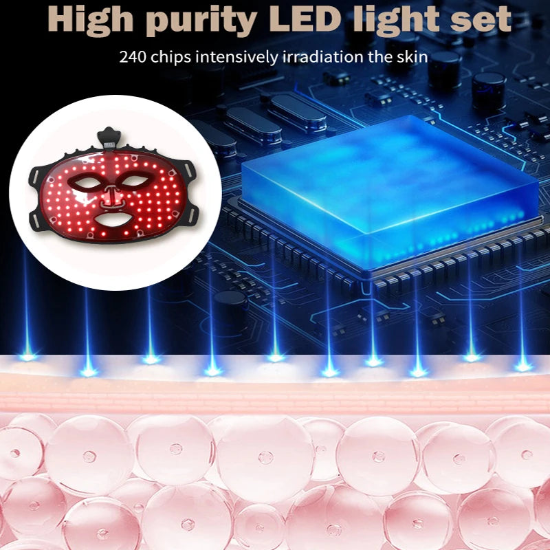 UBilli 7 Colors Silicone Led Facial Mask Light Therapy Mask Full Face 240 Lamp Beads Wirelessly Red Light Therapy Photon Mask