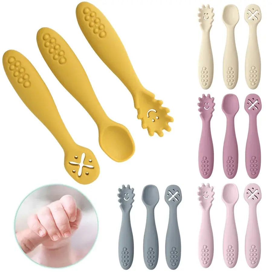 3PCS Cute Baby Learning Spoons Utensils Set Newborn Feeding Spoon Set Toddler Scoop Weaning Cutlery Children‘s Tablewar Nova Trendz