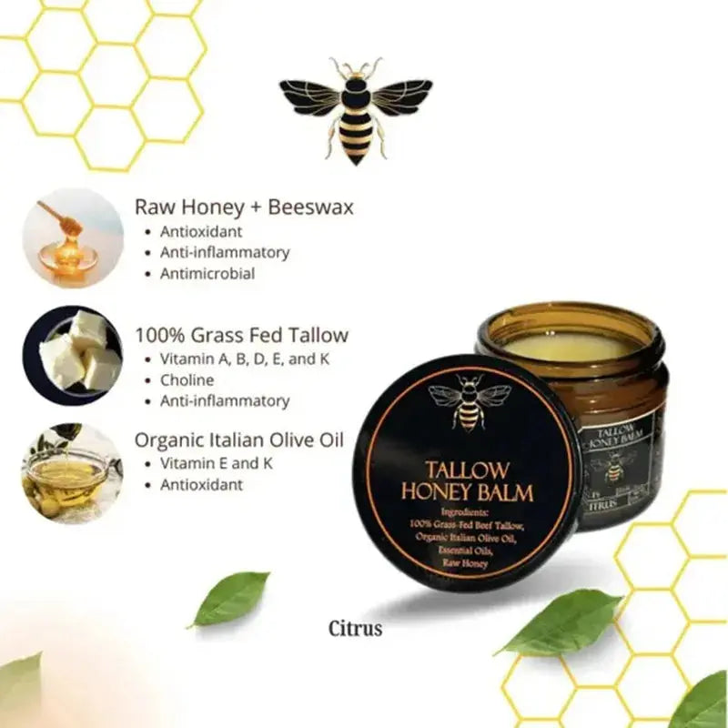 Organic Grass-Fed Beef Tallow Balm with Raw Honey - Moisturizing Cream for Soft, Smooth Skin - Handmade All-Natural Moisturizer Nova Trendz