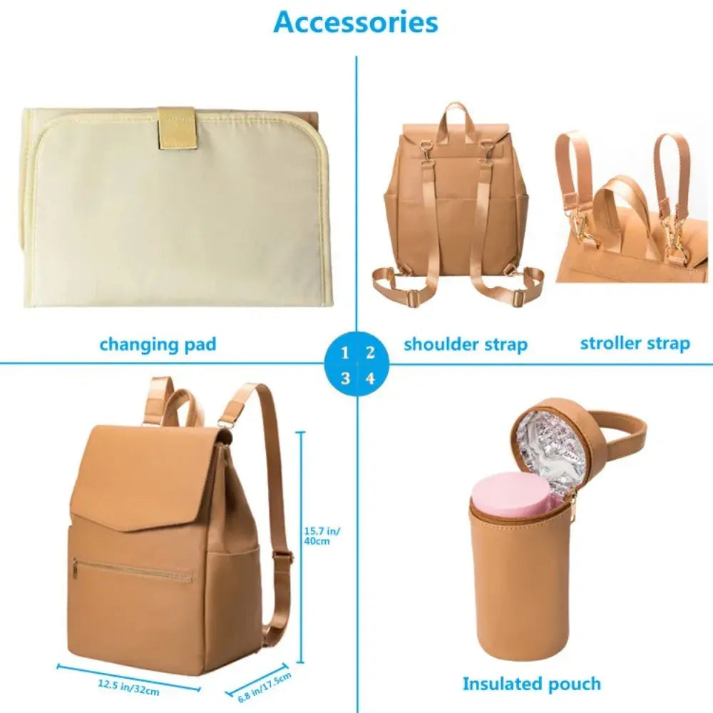 PU Leather Baby Diaper Bag Backpack For Moms Large Capacity Nappy Bag with Changing Pad Stroller Straps baby bags organizer Nova Trendz