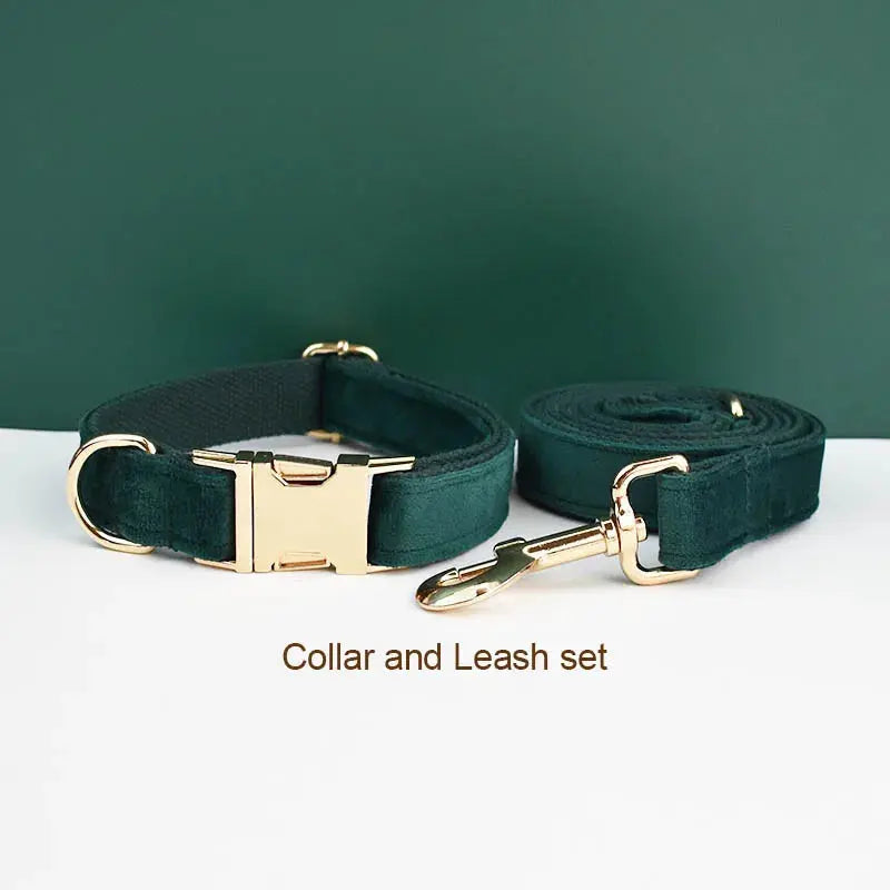 Green Velvet Dog Collar And Leash Set For Dogs Custom Engraved Nameplate Pet Supplies Dog Leash velvet43 - Nova Trendz
