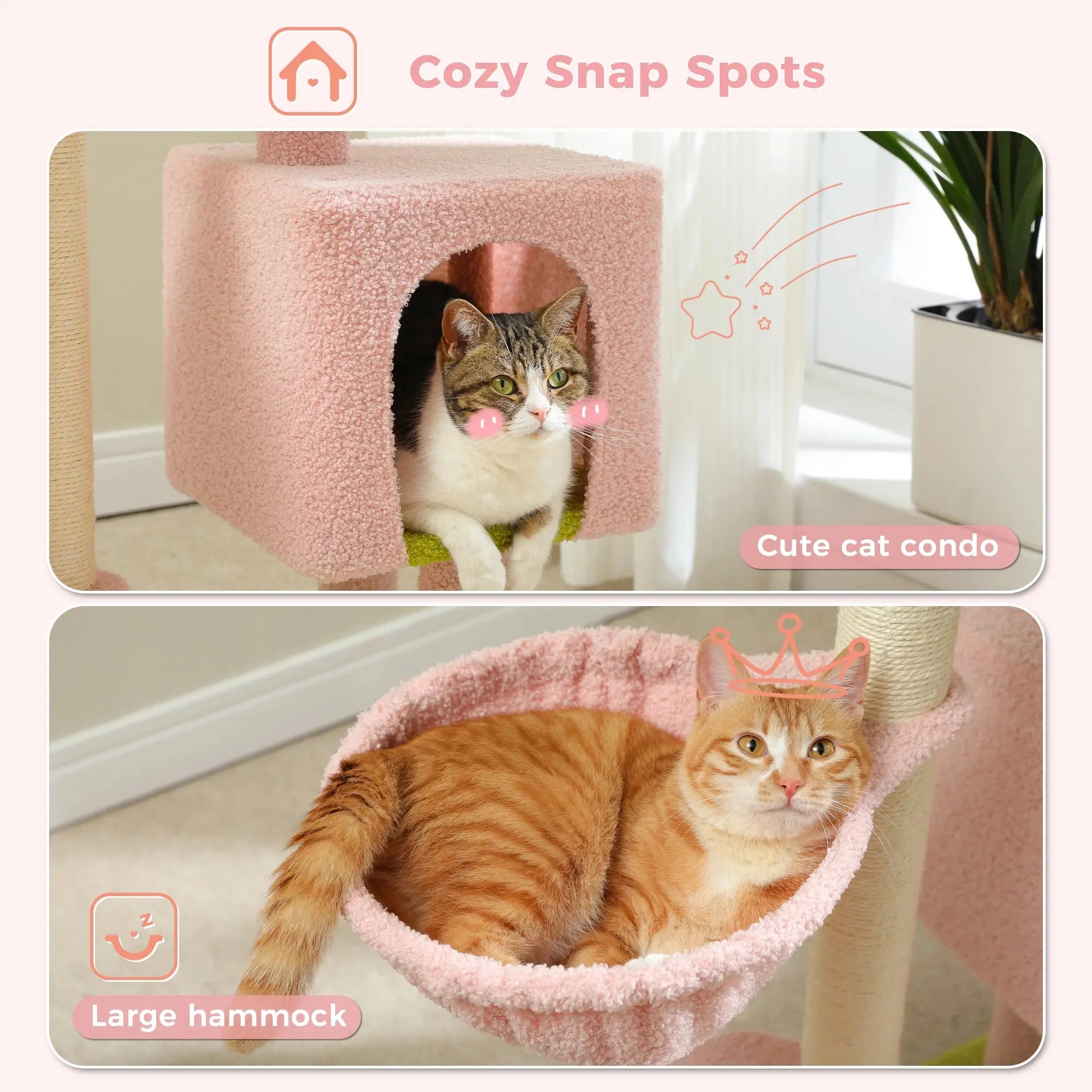 Cat Tree Cute Cat Tower with Padded Top Perch Comfy Hammock Private Condo Fully Scratching Post and Dangling Bell Ball Nova Trendz