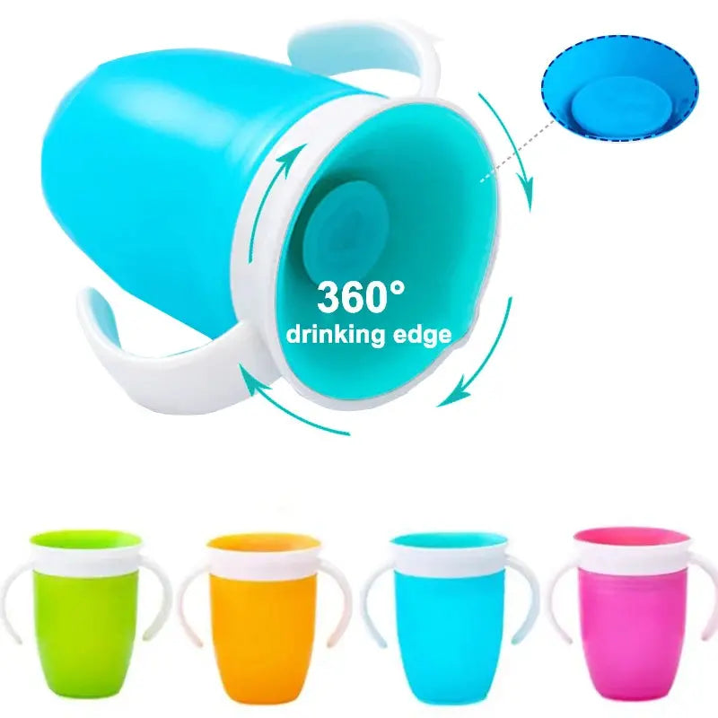 360 Degrees Can Be Rotated Baby Learning Drinking Cup with Double Handle Flip Lid Leakproof Silicone Infants Water Cups Bottle Nova Trendz
