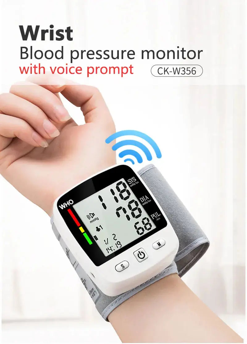 Digital Blood Pressure Monitor Wrist Tensiometer Electronic Sphygmomanometer  Tonometer with LCD, 2 X 90 Memory Rechargeable Nova Trendz