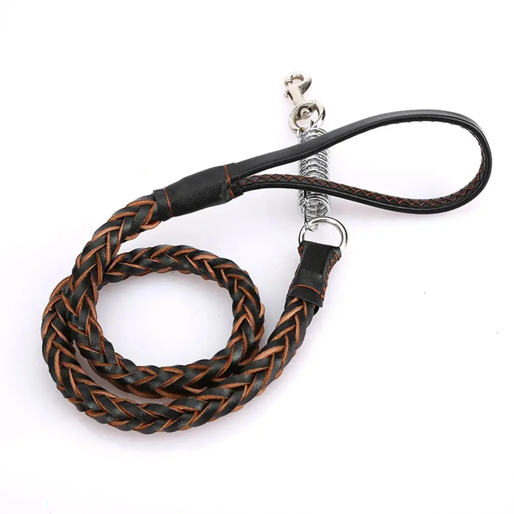 Leather Dog Leash for Large Dogs Strong Leather Braided Dog Leash with Buffer Spring Pet Traction Rope for German Shepherd Dog - Nova Trendz