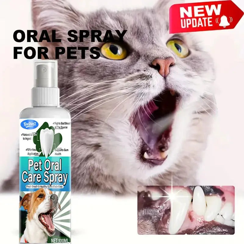 100ml Pet Oral Care Dental Spray - Instant Bad Breath Eliminator,with Natural Ingredients - Safe for Dogs & Pets Teeth Cleaning - Nova Trendz