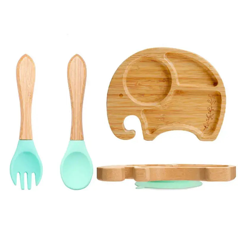 3Pcs Baby Bamboo Plate Silicone Suction Kids Wooden Feeding Tableware Non-slip Dinnerware Baby Tableware for Baby Birthday Gift Nova Trendz