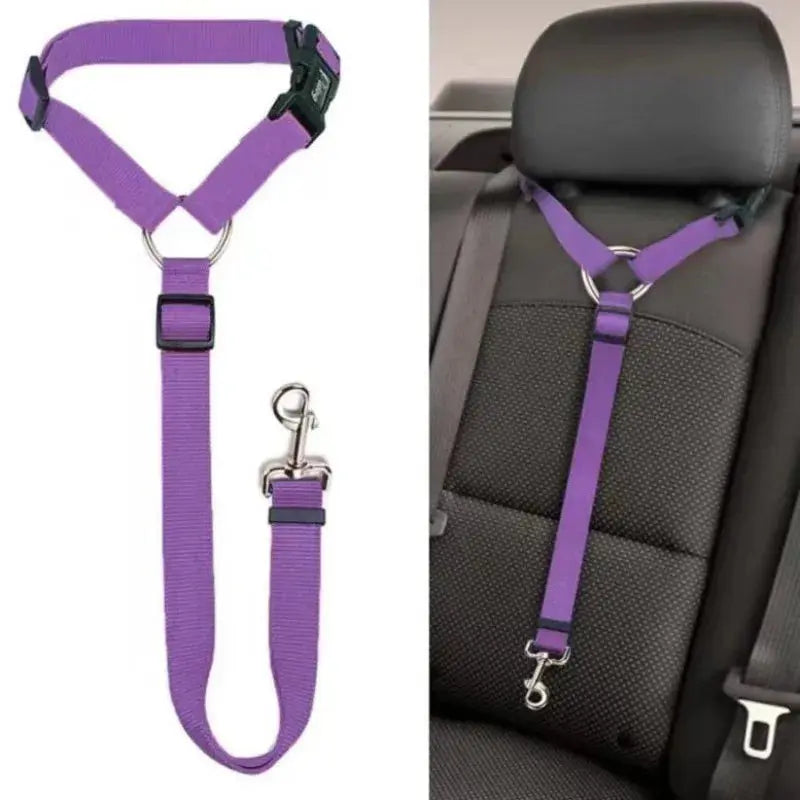 Solid Color Two-in-one Pet Car Seat Belt Nylon Lead Leash Backseat Safety Belt Adjustable Dogs Harness Collar Pet Accessories - Nova Trendz