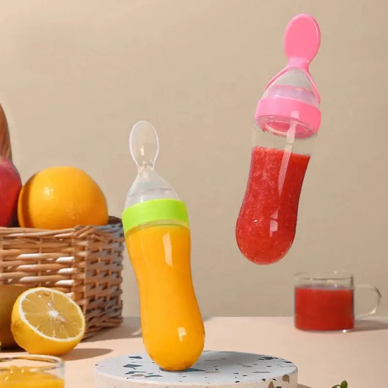 Squeezing Feeding Bottle Silicone Newborn Baby Training Rice Spoon Infant Cereal Food Supplement Feeder Safe Tableware Tools Nova Trendz