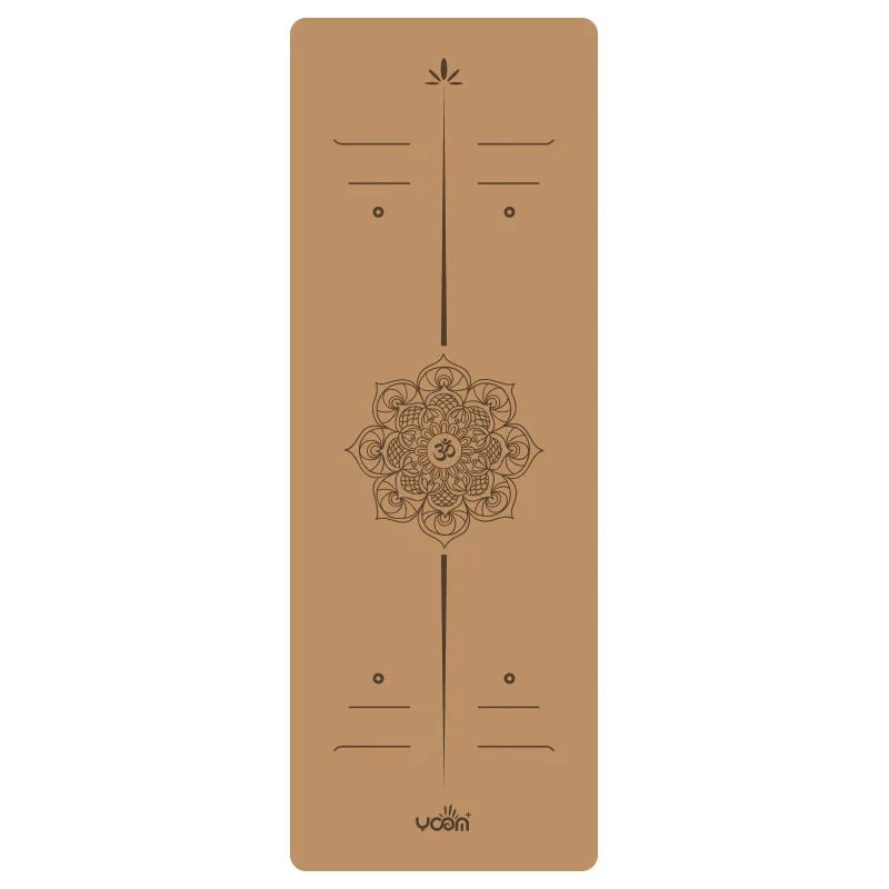 ‌Natural Rubber & Cork Yoga Mat - 68cm Extra-Wide 5mm Thick Gymnastic Mat with Laser-Engraved Alignment Lines & Logo Printing‌ ‌