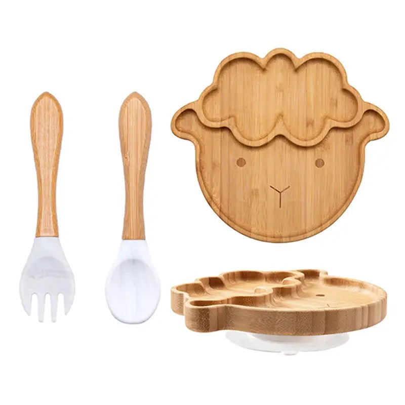 3Pcs Baby Bamboo Plate Silicone Suction Kids Wooden Feeding Tableware Non-slip Dinnerware Baby Tableware for Baby Birthday Gift Nova Trendz