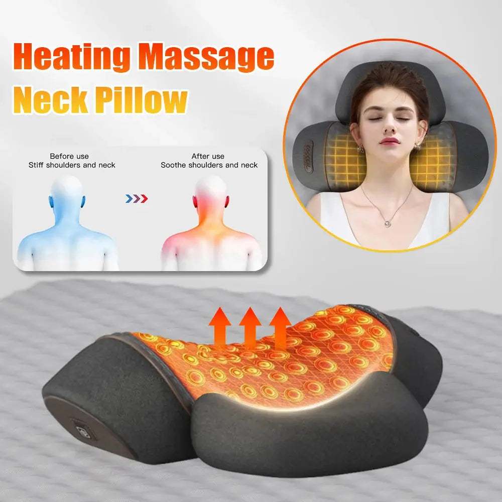 Electric Neck Massager Pillow Vibration Heating Massage Neck Traction Stretcher Support Cervical Spine Pain Relief Sleep Relax Nova Trendz