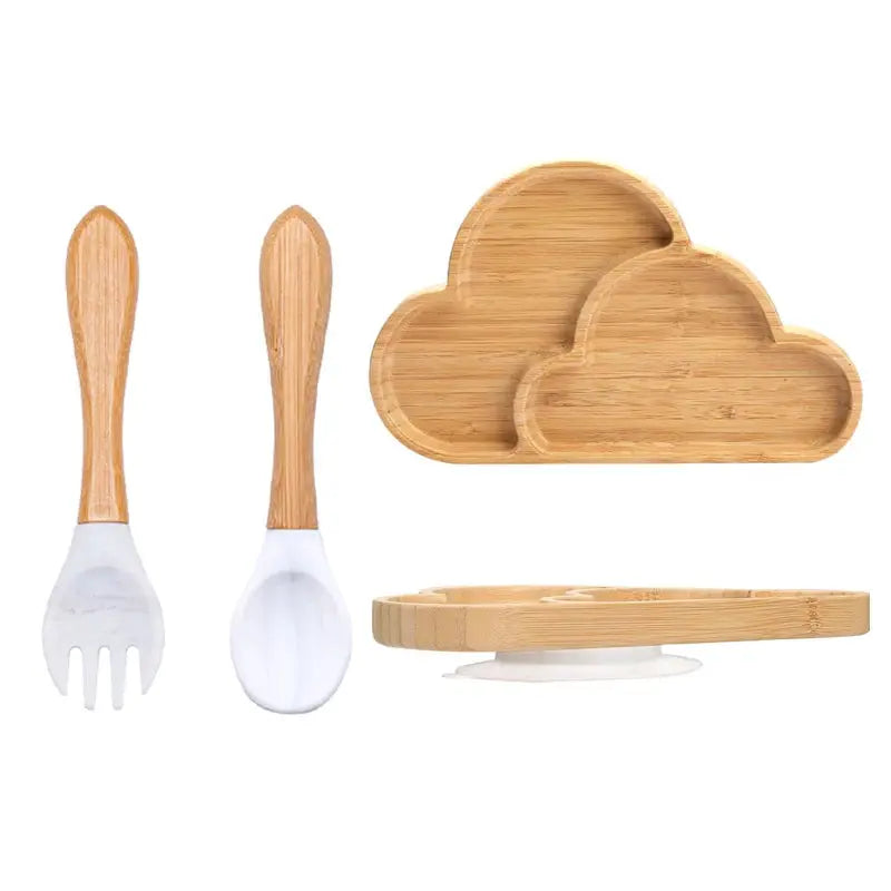 3Pcs Baby Bamboo Plate Silicone Suction Kids Wooden Feeding Tableware Non-slip Dinnerware Baby Tableware for Baby Birthday Gift Nova Trendz