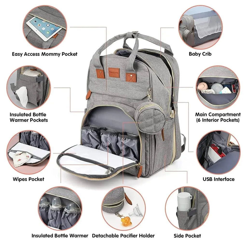 3 In 1 Diaper Bag Backpack Foldable Baby Bed Waterproof Travel Bag with USB Charge Diaper Bag Backpack with Changing Bed 3 types Nova Trendz