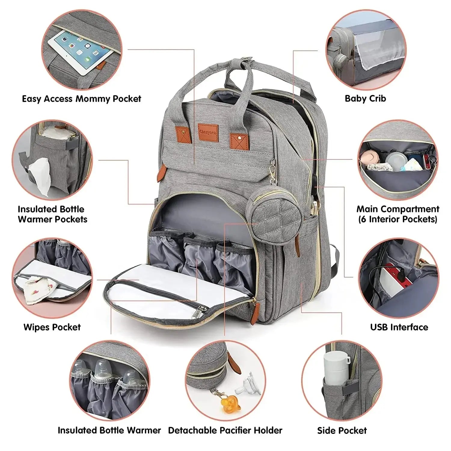 3 In 1 Diaper Bag Backpack Foldable Baby Bed Waterproof Travel Bag with USB Charge Diaper Bag Backpack with Changing Bed 3 types Nova Trendz