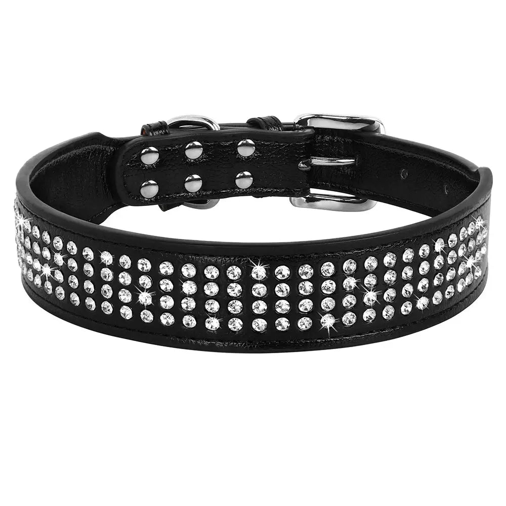 Bling Rhinestone Dog Collar Wide Leather Dogs Collars Glitter Diamond Pet Necklace Durable For Medium Large Dogs French Bulldog Nova Trendz