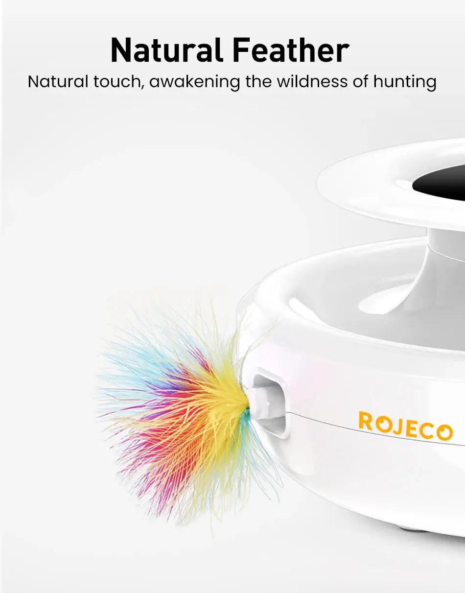 ROJECO 2 in 1 Smart Cat Toys Automatic Feather Fun Ball Toy Set For Cat Dog 5 Modes Electronic Interactive Pet Toy Accessories - Nova Trendz