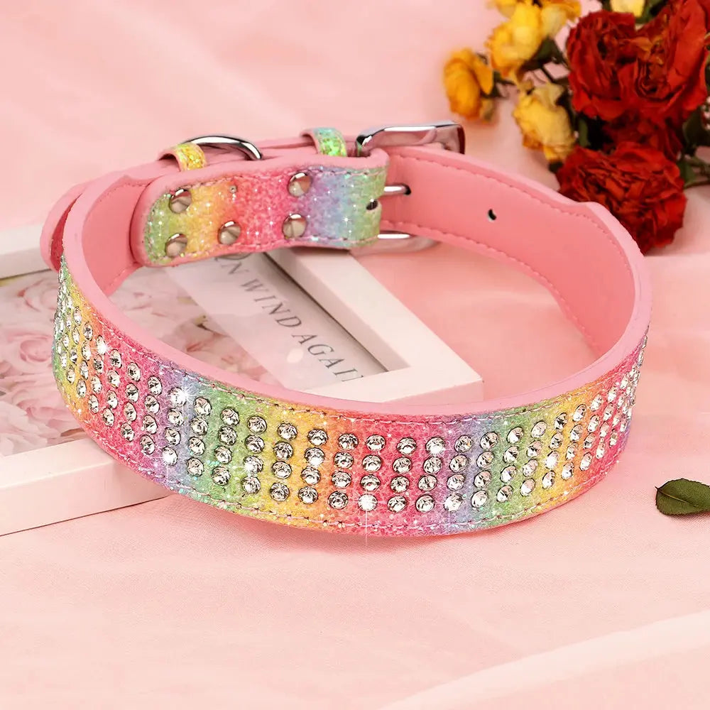 Bling Rhinestone Dog Collar Wide Leather Dogs Collars Glitter Diamond Pet Necklace Durable For Medium Large Dogs French Bulldog Nova Trendz