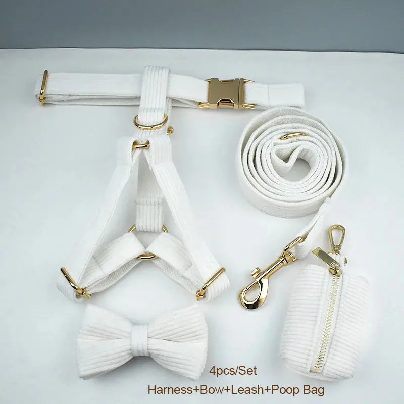 White Corduroy Dog Collar And Leash Set For Dogs Custom Engraved Nameplate Pet Supplies Dog Leash Corduroy12 Nova Trendz