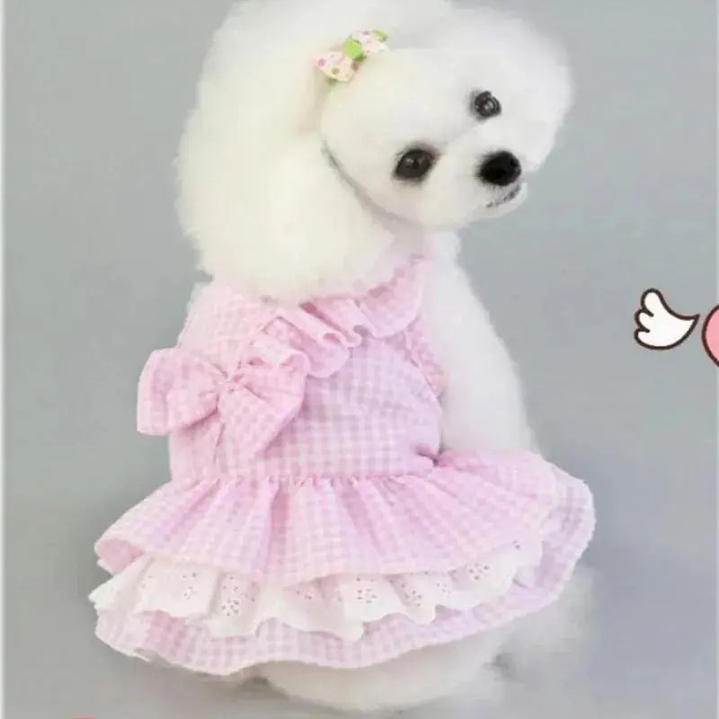 Pink Blue Dog Skirt Plaid Pet Bulldog Dress Spring Summer Party Skirt Teddy French Cat Dress - Nova Trendz