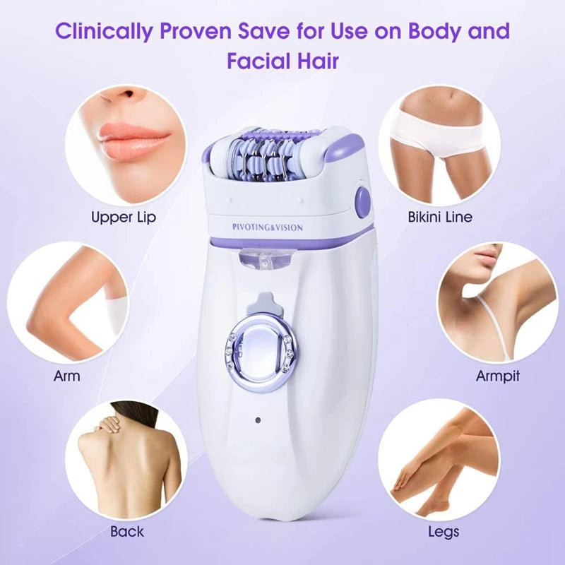 Kemei 3in1 Women Epilator Electric Shaver Facial Body Hair Removal Lady Leg Bikini Trimmer Hair Remover Underarms Rechargeable