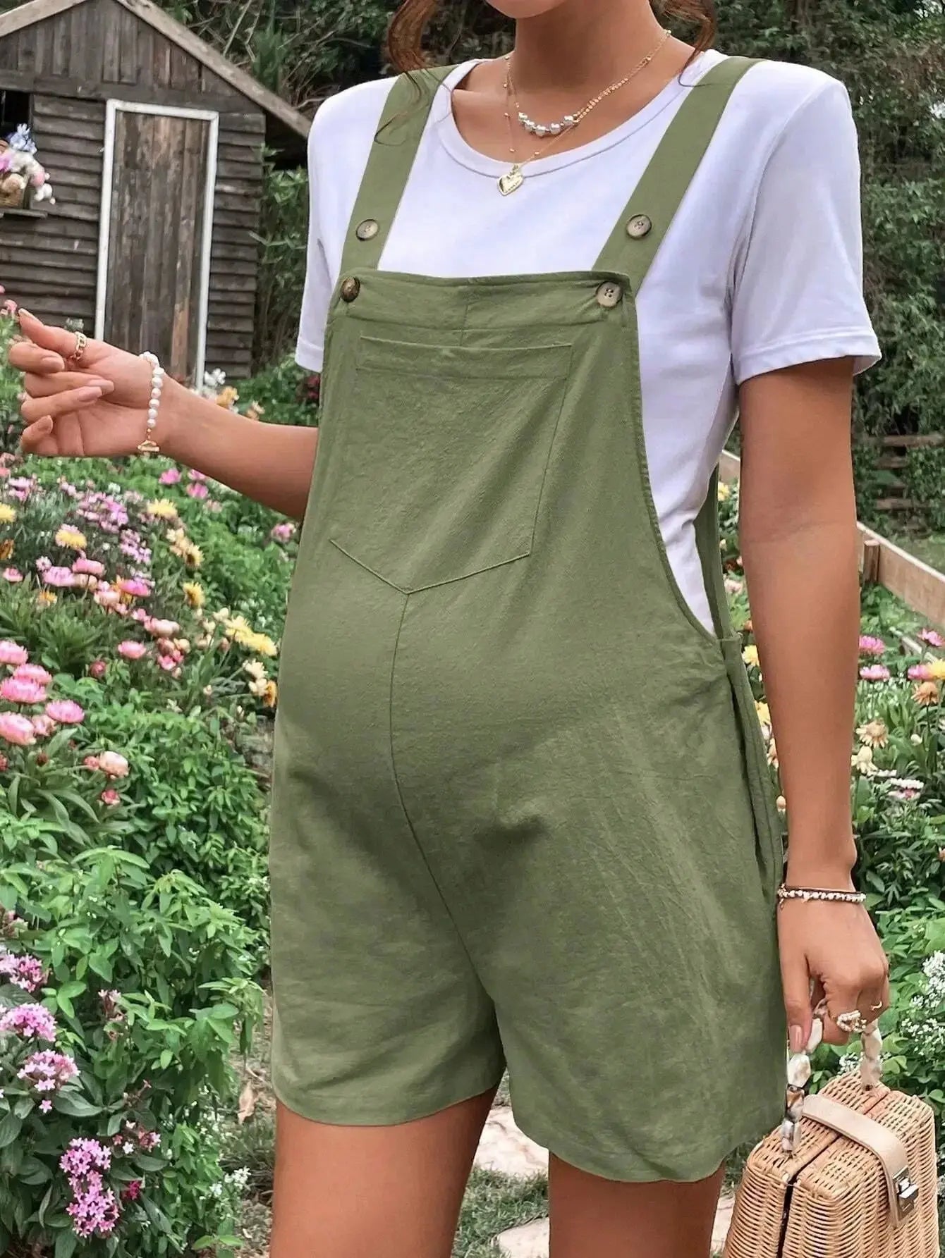 Maternity Jumpsuits Knee-length Plus Size Summer Fashion Pregnant Woman Rompers Solid Color Pregnancy Overalls Cotton Clothes Nova Trendz