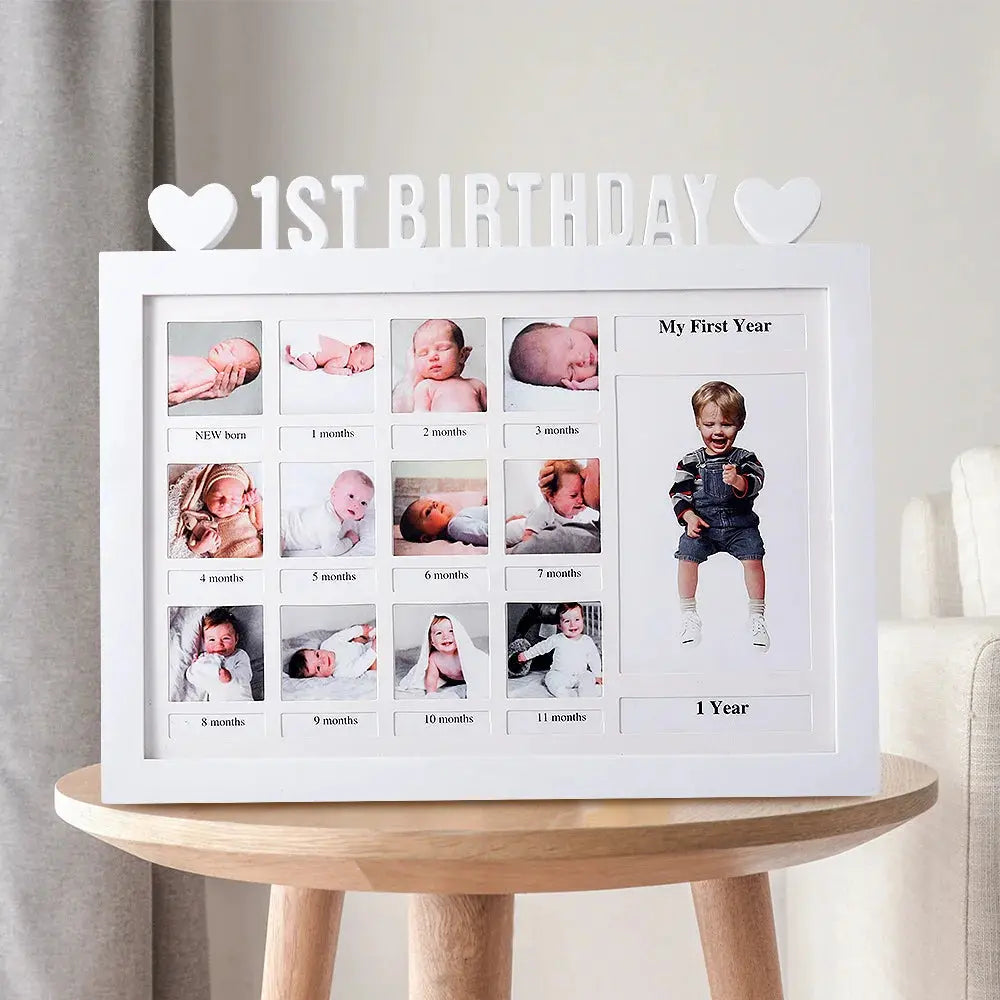 Ylsteed Baby 1ST BIRTHDAY Photo Frame Newborn 12 Month Growth Record Heart Shaped Photo Frame Infant Keepsakes Picture Album Nova Trendz