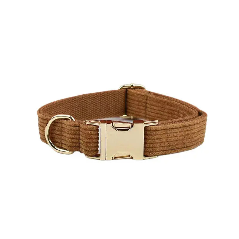 Caramel Corduroy Dog Collar And Leash Set For Dogs Custom Engraved Nameplate Pet Supplies Dog Leash Corduroy01 - Nova Trendz