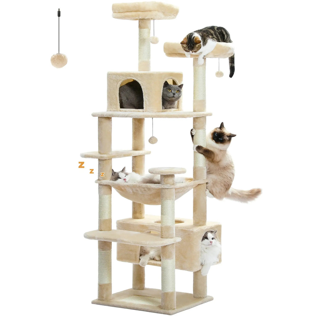 184cm Large Cat Tree and Tower for Indoor Cats With Sisal-Covered Scratching Posts Spacious Hammock Padded Perches and Condos Nova Trendz