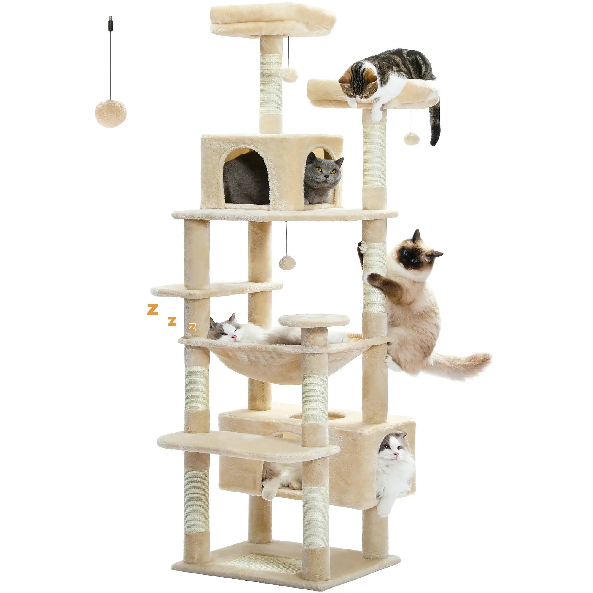 184cm Large Cat Tree and Tower for Indoor Cats With Sisal-Covered Scratching Posts Spacious Hammock Padded Perches and Condos Nova Trendz