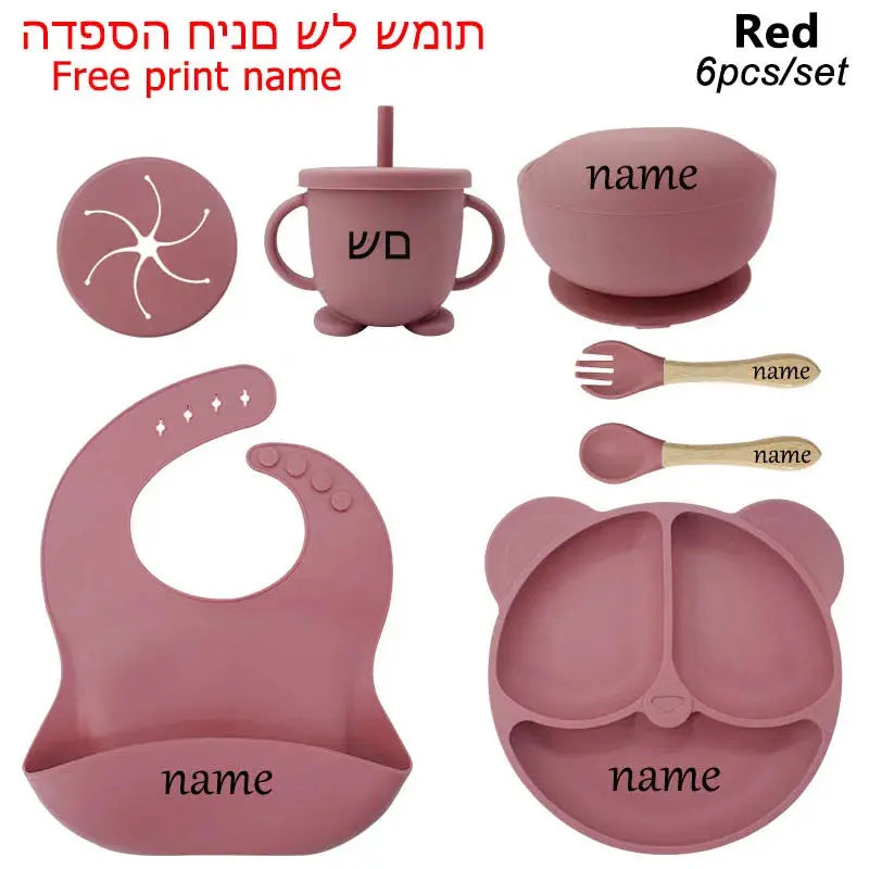 Personalized Name Tableware For Kids Silicone Suction Cup Plate Bowl Baby Feeding Set Children Dinner Dishes Bowl Spoon Cup Nova Trendz