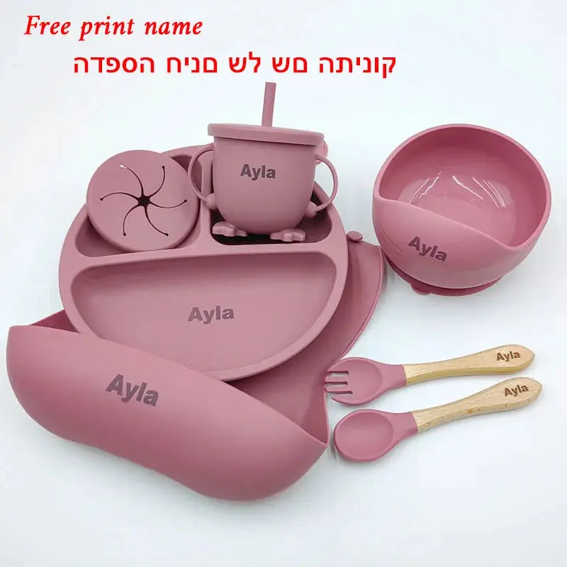 Personalized Name Tableware For Kids Silicone Suction Cup Plate Bowl Baby Feeding Set Children Dinner Dishes Bowl Spoon Cup Nova Trendz